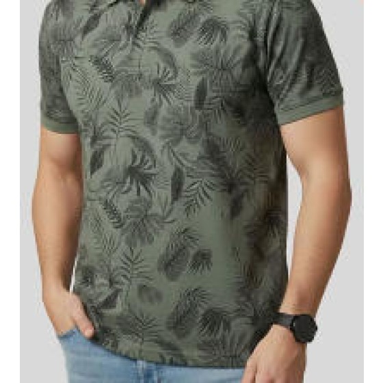 Men Leaf Print Regular Fit Polo T-Shirt