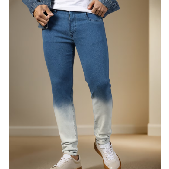Shein Full Length Ombre-Dyed Slim Jeans With Pockets