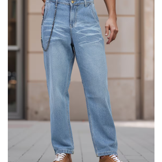Shein Full Length Mid Wash Chain Detail Jeans