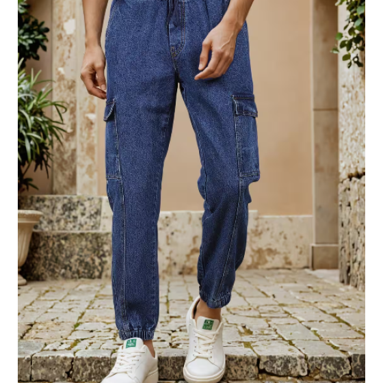 Shein Elasticated Drawstring Waist Panelled Cargo Jeans